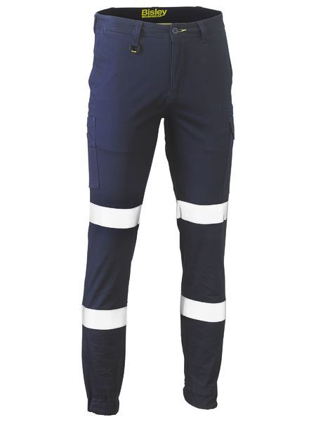 Bisley Taped Biomotion Stretch Cotton Drill Cargo Cuffed Pants - Navy