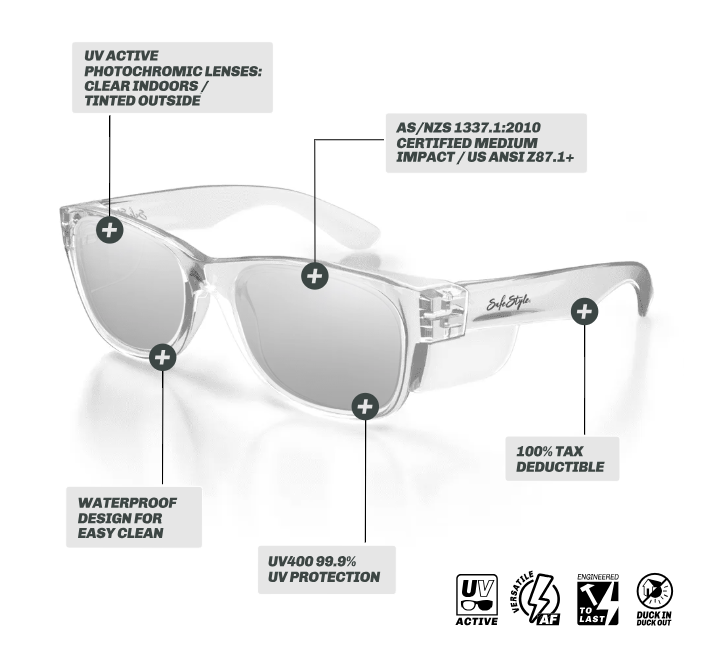 SafeStyle Classics Clear Frame Hybrid Photochromic Lens Safety Spec