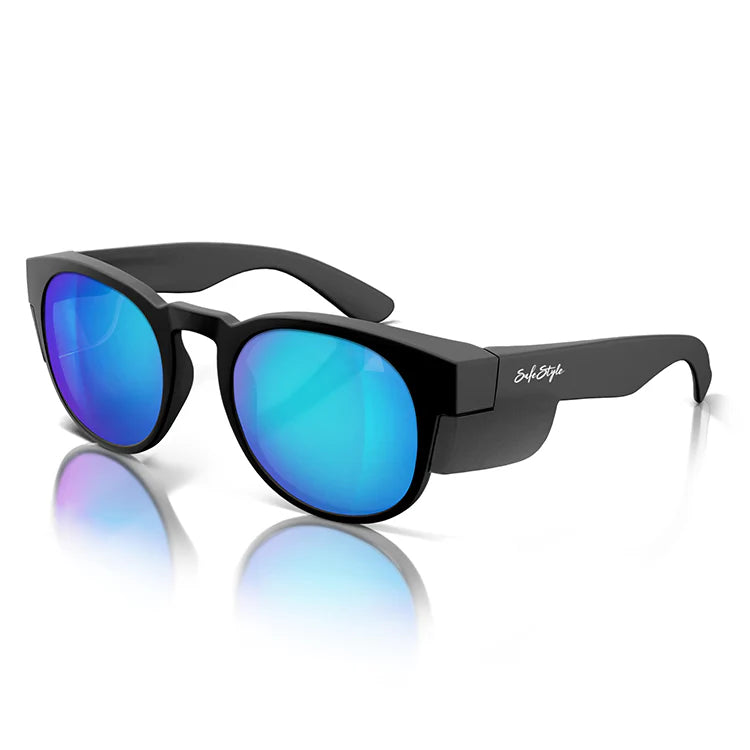 SafeStyle Cruisers Matt Black Frame Mirrors Blue Polarised Lens Safety Spec