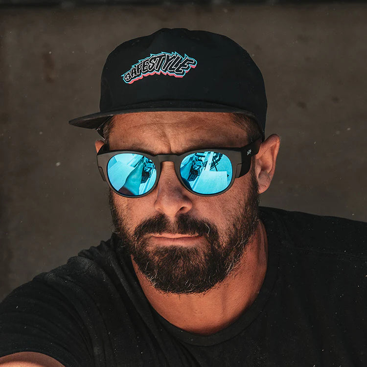 SafeStyle Cruisers Matt Black Frame Mirrors Blue Polarised Lens Safety Spec