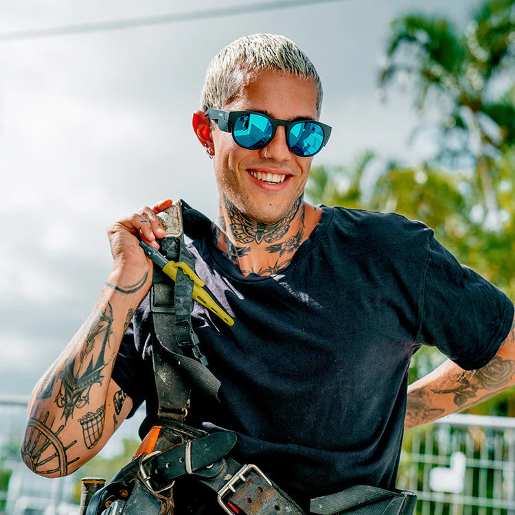 SafeStyle Cruisers Matt Black Frame Mirrors Blue Polarised Lens Safety Spec