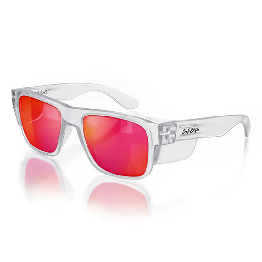 SafeStyle Fusion Clear Frame Mirrors Red Polarised Lens Safety Spec