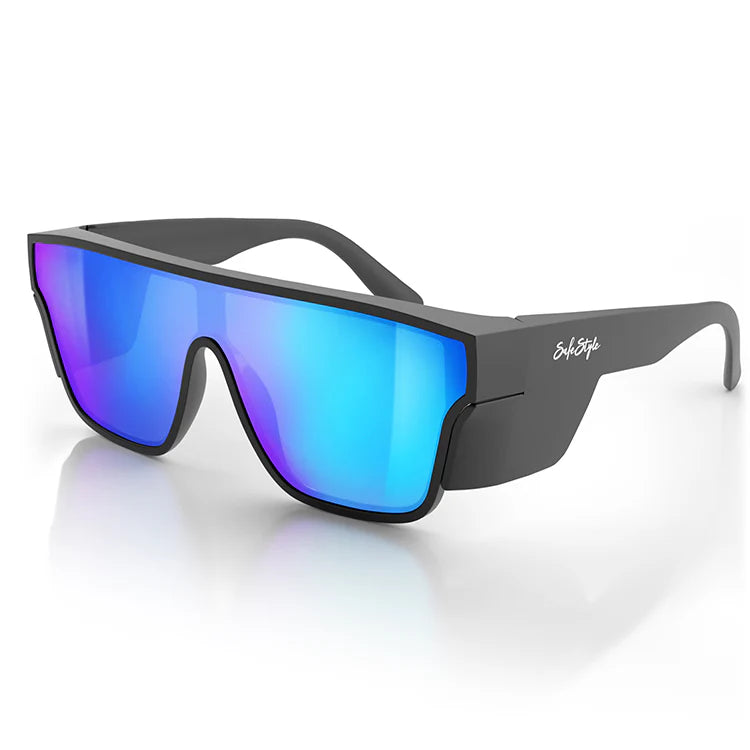 SafeStyle Primes Matt Black Frame Reflectors Blue Lens Safety Spec