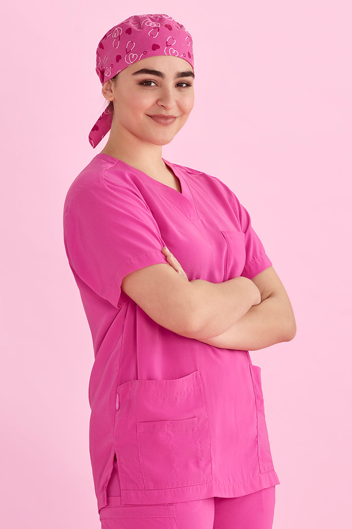 Biz Care Unisex Printed Pink Scrub Cap
