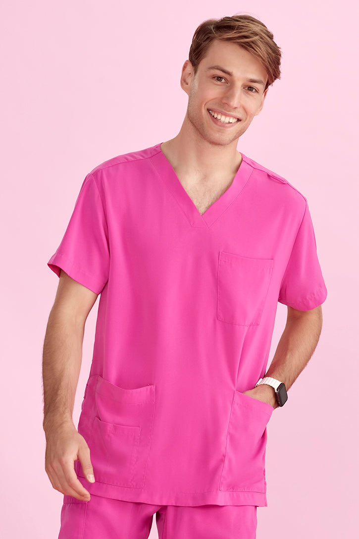 Biz Care Unisex Pink V-Neck Scrub Top