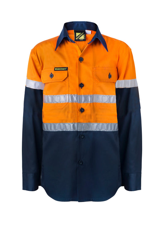 Workcraft Kids HiVis Cotton Drill Shirt w/ CSR Tape
