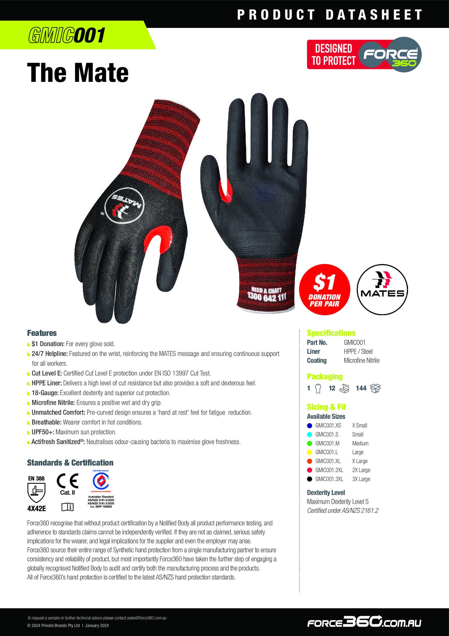 Force360 The Mate Cut E 18-Gauge Nitrile Coated Glove