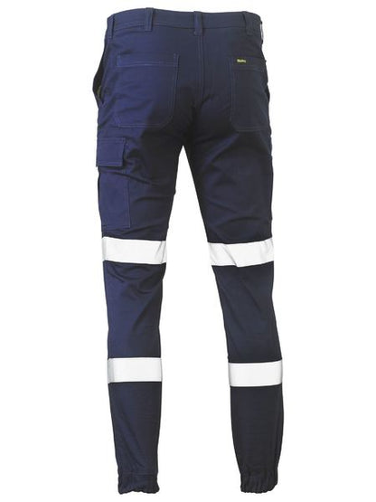 Bisley Taped Biomotion Stretch Cotton Drill Cargo Cuffed Pants - Navy