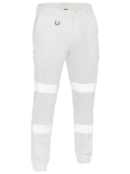 Bisley Night White Taped Biomotion Stretch Cotton Drill Cargo Cuffed Pants