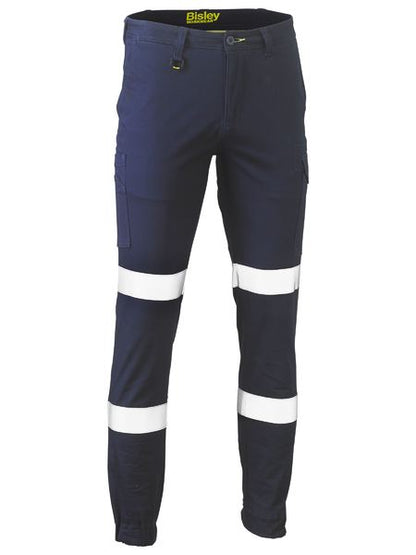 Bisley Taped Biomotion Stretch Cotton Drill Cargo Cuffed Pants - Navy