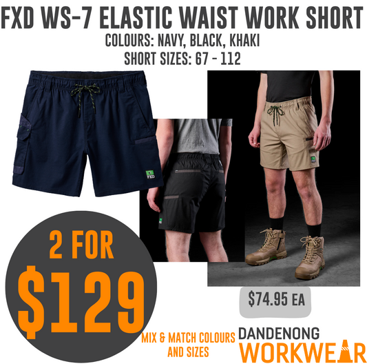 BUNDLE BUYS - 2 x FXD WS-7 Elastic Waist Utility Short