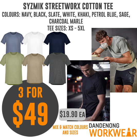 BUNDLE BUYS - 3 x Syzmik Streetworx Modern Fit Cotton Tee - ZH135