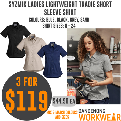 BUNDLE BUYS - 2 x Syzmik Ladies Tradie Lightweight Short Sleeve Shirt - ZWL120