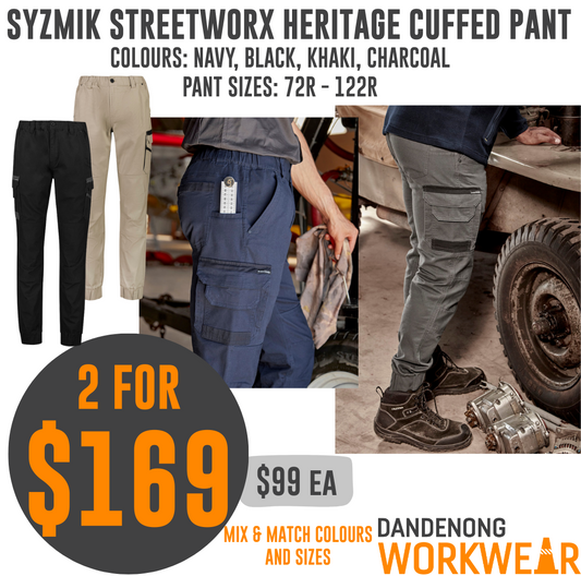 BUNDLE BUYS - 2 x Syzmik Streetworx Heritage Cuffed Elastic Waist Pant - ZP420