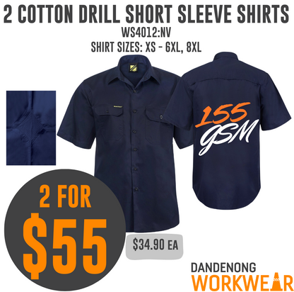 BUNDLE BUYS - 2 x Workcraft Lightweight Cotton Drill Short Sleeve Shirt