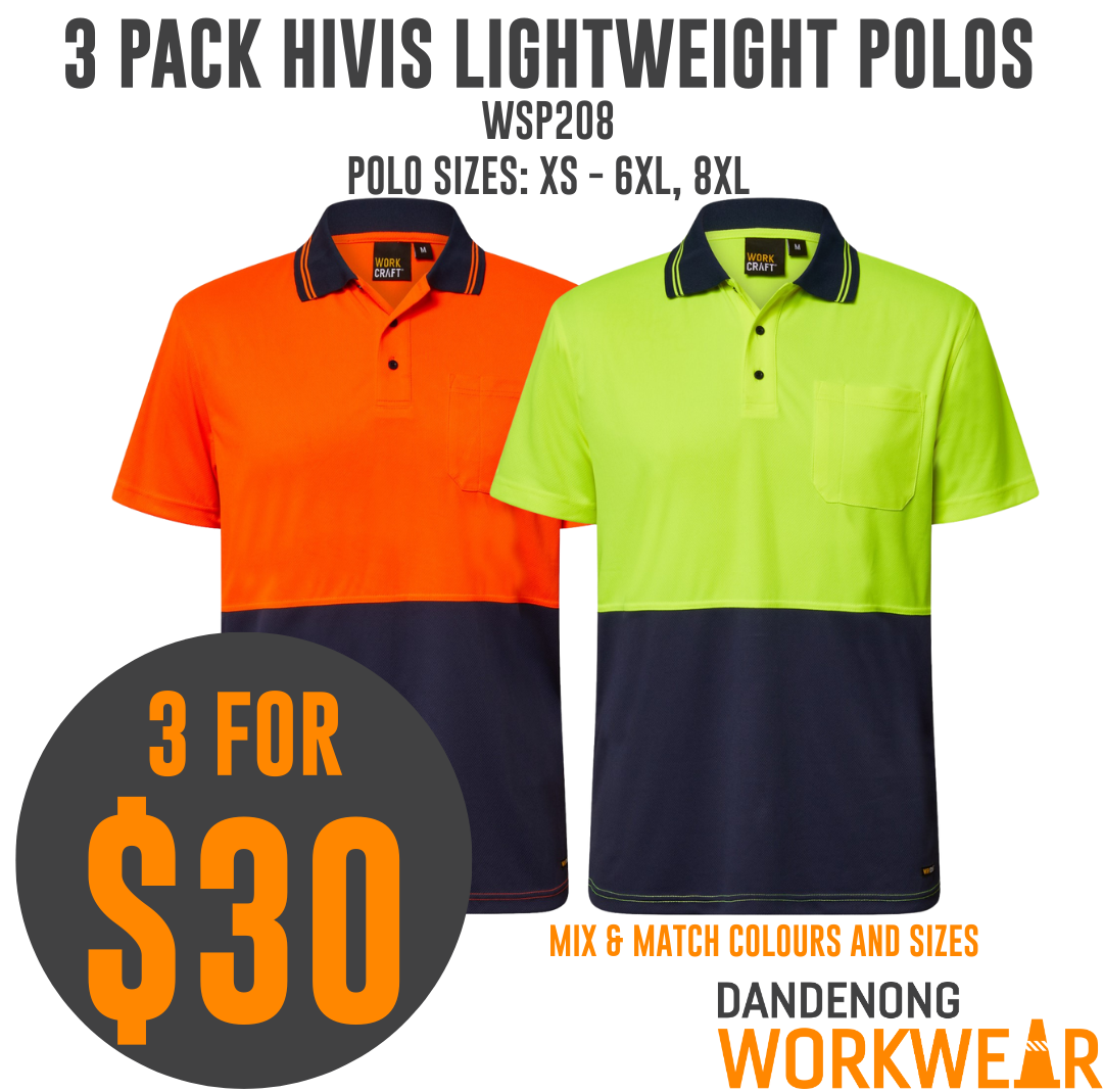 BUNDLE BUYS - 3 x Workcraft Lightweight HiVis Short Sleeve Polo