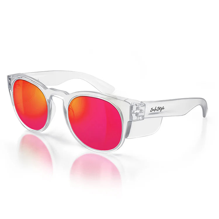 SafeStyle Cruisers Clear Frame Mirrors Red Polarised Lens Safety Spec