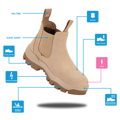 Bata Helix Ultra Nulla Ladies Elastic Sided Safety Boot - Sand