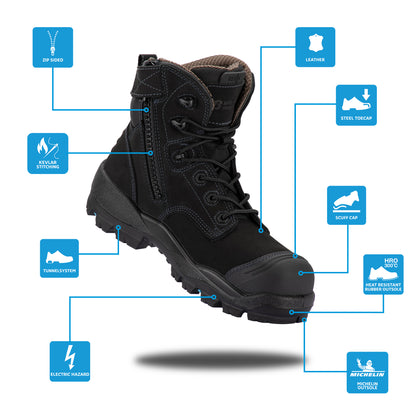 Bata Helix Ultra Overland Zip Sided Safety Boot - Black