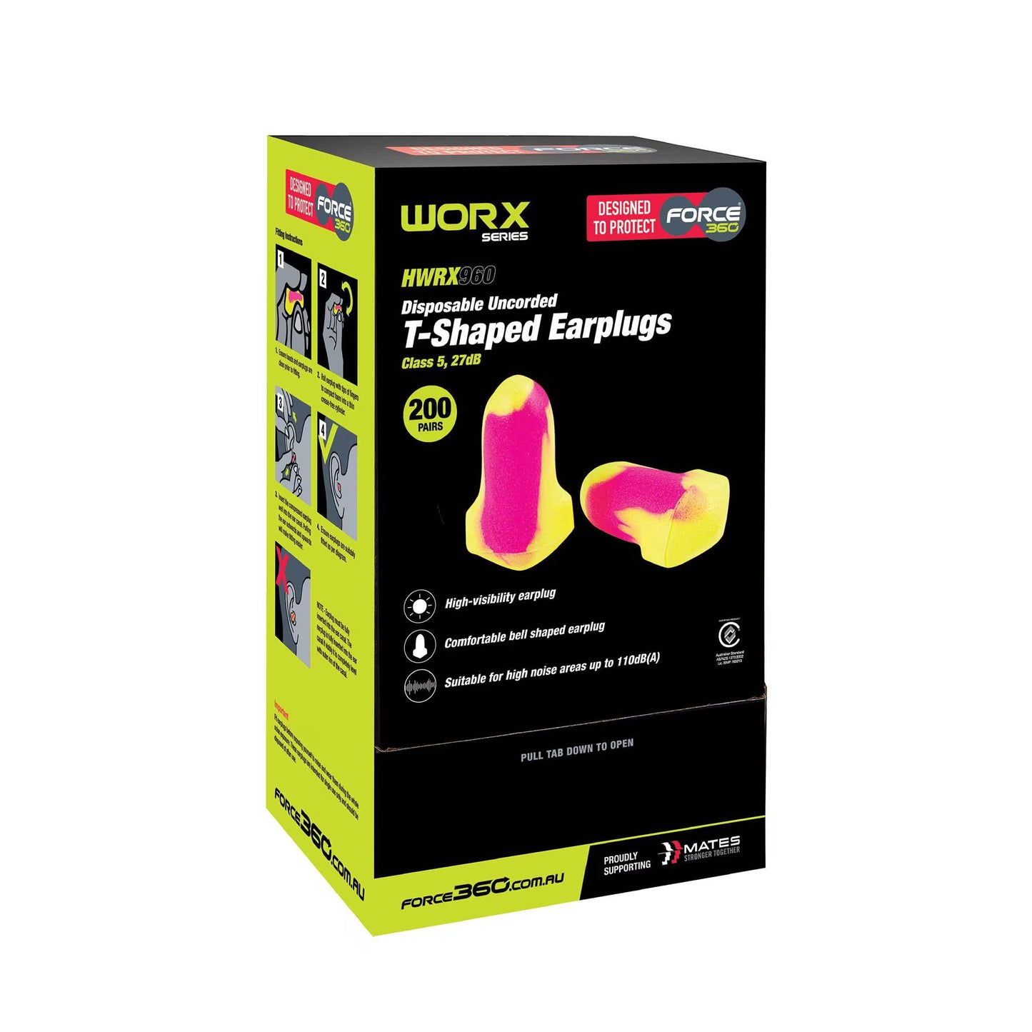 Force360 T-Shaped Uncorded Disposable Earplugs - 200 pairs