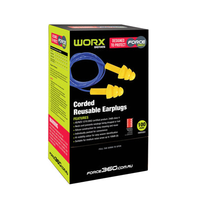 Force360 Silicone Corded Reusable Earplugs - 100 pairs