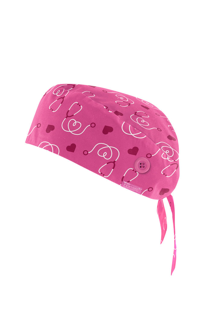 Biz Care Unisex Printed Pink Scrub Cap