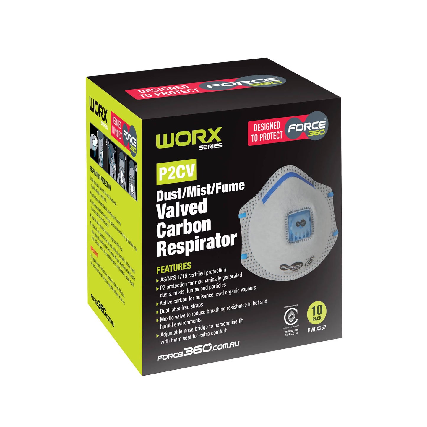 Force360 P2CV Valved Active Carbon Disposable Respirator