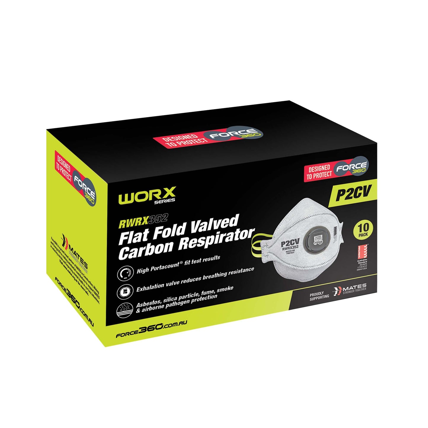 Force360 P2V Flat Fold Valved Carbon Respirator