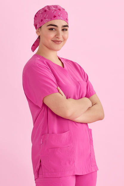 Biz Care Unisex Printed Pink Scrub Cap