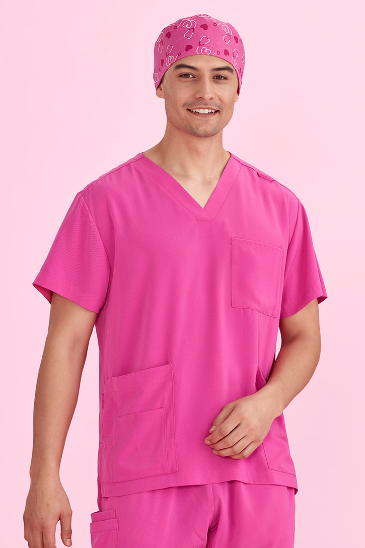 Biz Care Unisex Printed Pink Scrub Cap