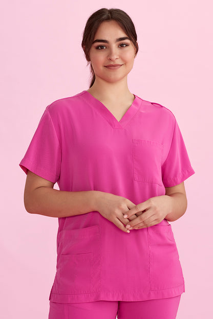 Biz Care Unisex Pink V-Neck Scrub Top