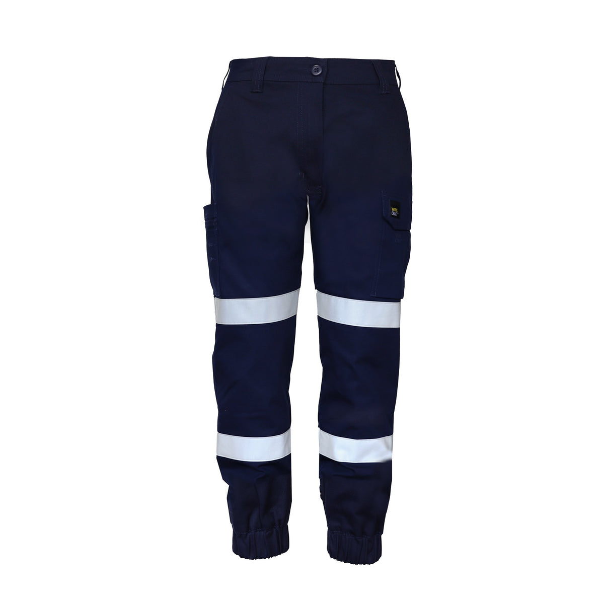 Workcraft Women's Cotton Drill Stretch Cargo Taped Pants with Cuffed Hem
