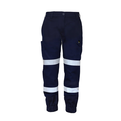 Workcraft Women's Cotton Drill Stretch Cargo Taped Pants with Cuffed Hem