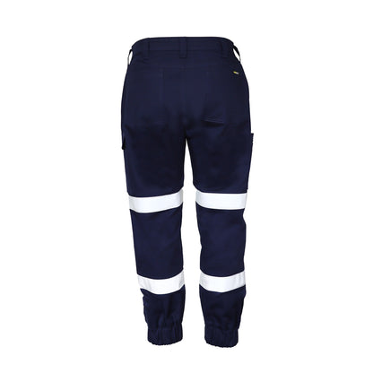 Workcraft Women's Cotton Drill Stretch Cargo Taped Pants with Cuffed Hem