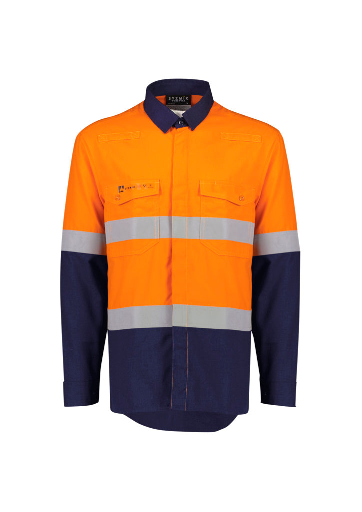 Syzmik Orange Flame FR Lightweight Ripstop Spliced Shirt with Hoop Taped